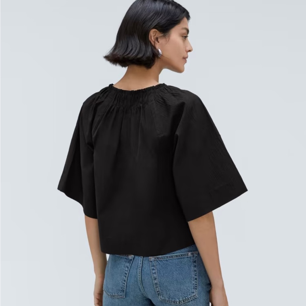 Everlane Black Gathered Neck Short-Sleeve Blouse - Picture 2 of 12